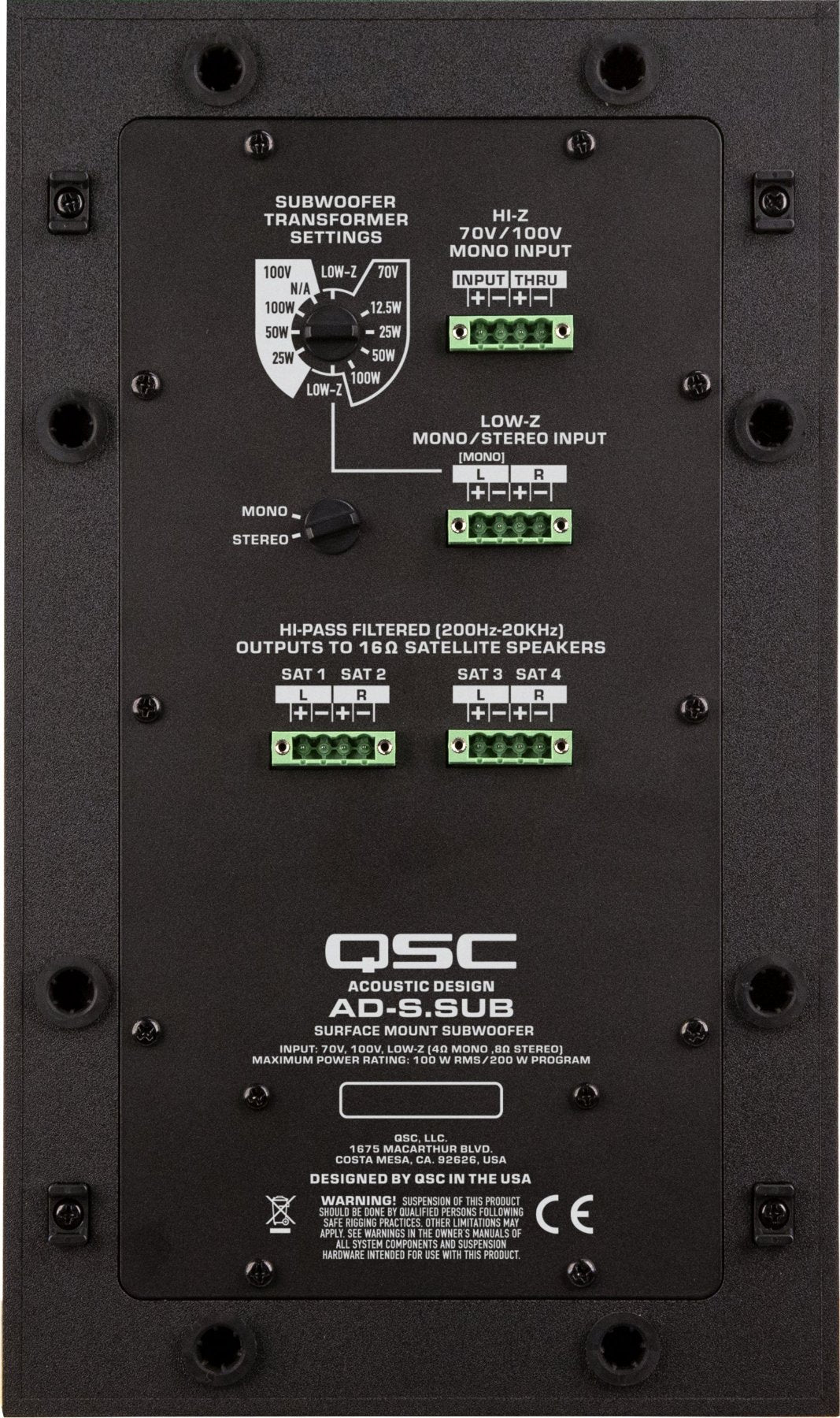 Q-SYS AD-S.SUB-BK 6.5-inch Dual Voice-Coil Surface Subwoofer for 4 Satellite Speakers - Black