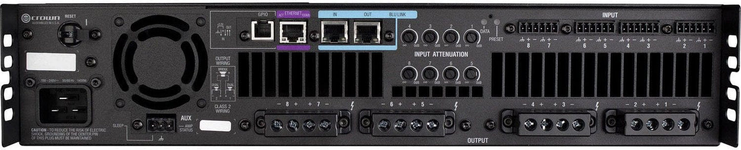 Crown DCI8X600N 8 Channel 600 Watt 4 Ohm Power Amplifier with BLU Link - 70/100 Volt