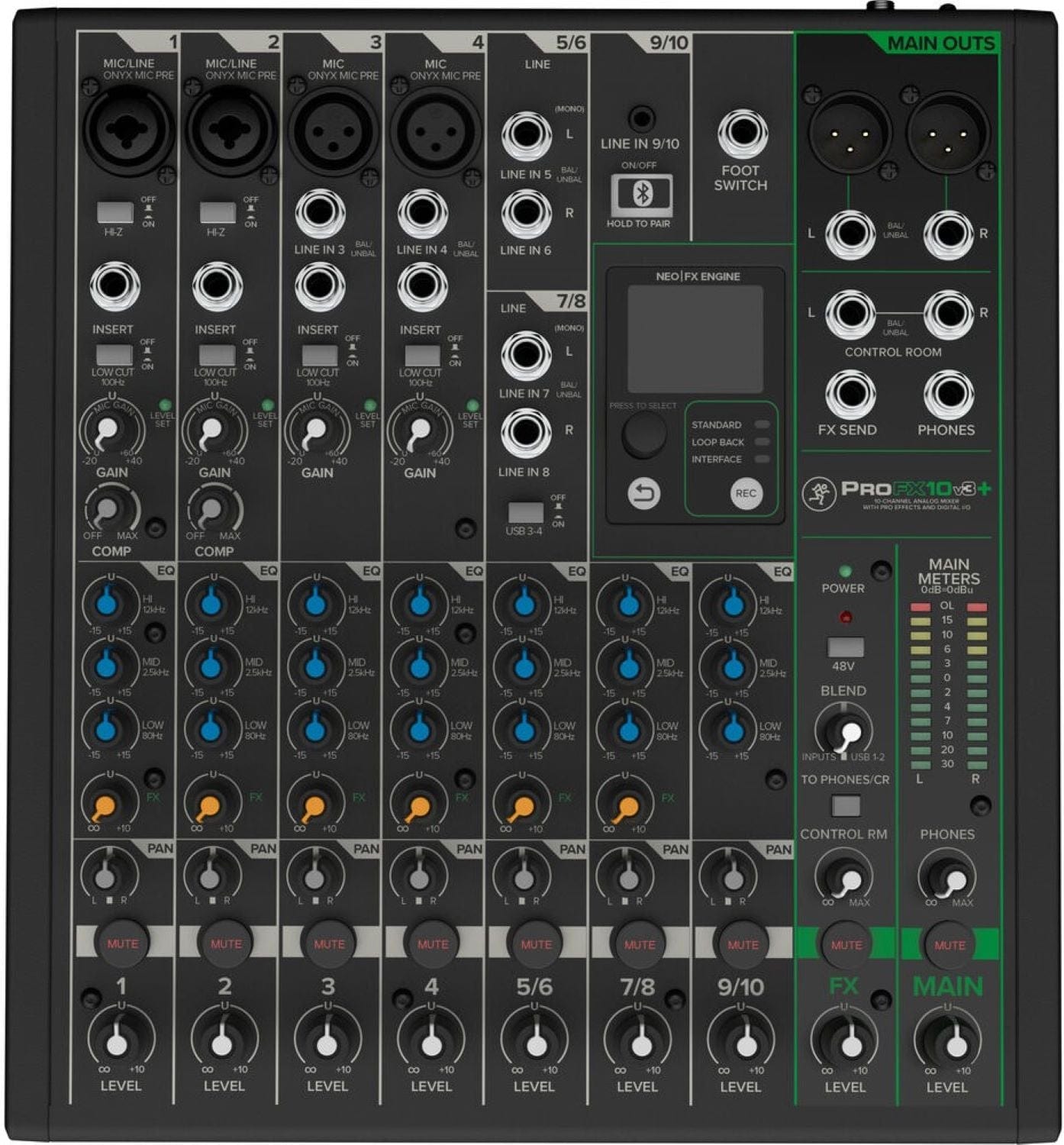 Mackie ProFX10v3+ 10-Channel Analog Mixer with Enhanced FX/USB Recording Modes/Bluetooth