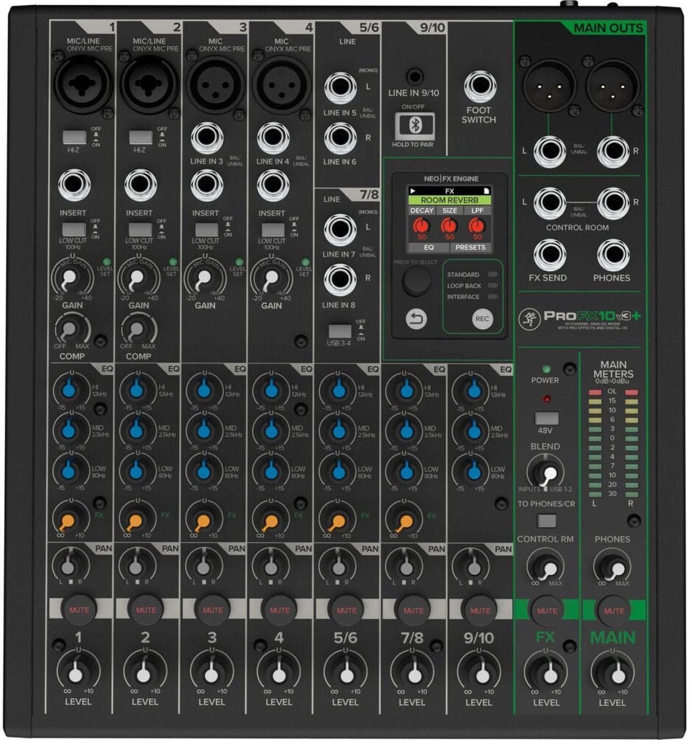 Mackie ProFX10v3+ 10-Channel Analog Mixer with Enhanced FX/USB Recording Modes/Bluetooth