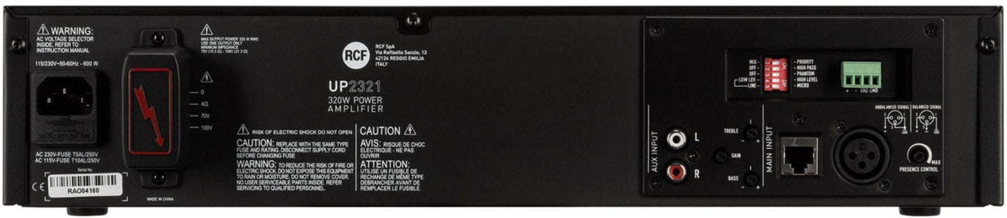 RCF UP 2321 Power Amplifier (70V/ 4 Ohm/ Aux Input)