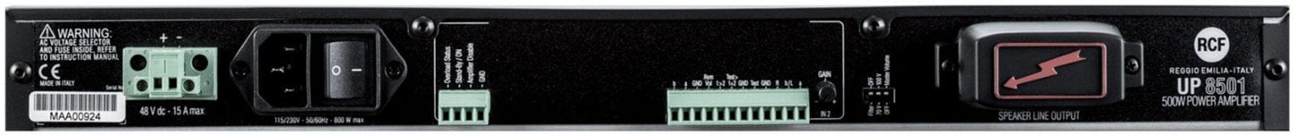 RCF UP 8501 Power Amplifier - 500 Watt - Class D (70V/ 4 Ohm/ 2 Inputs Per Channel)