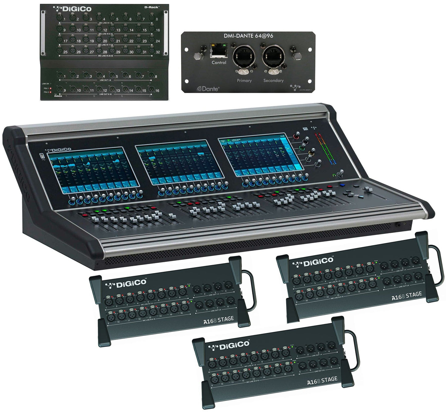 DiGiCo S31 Rack Pack with S31 Digital Console / DMI-DANTE2 / A168D Rack x3
