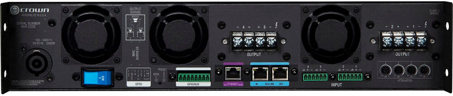 Crown DCI4X2400N 4 Channel 2400 Watt 4 Ohm Power Amplifier with BLU Link - 70/100 Volt