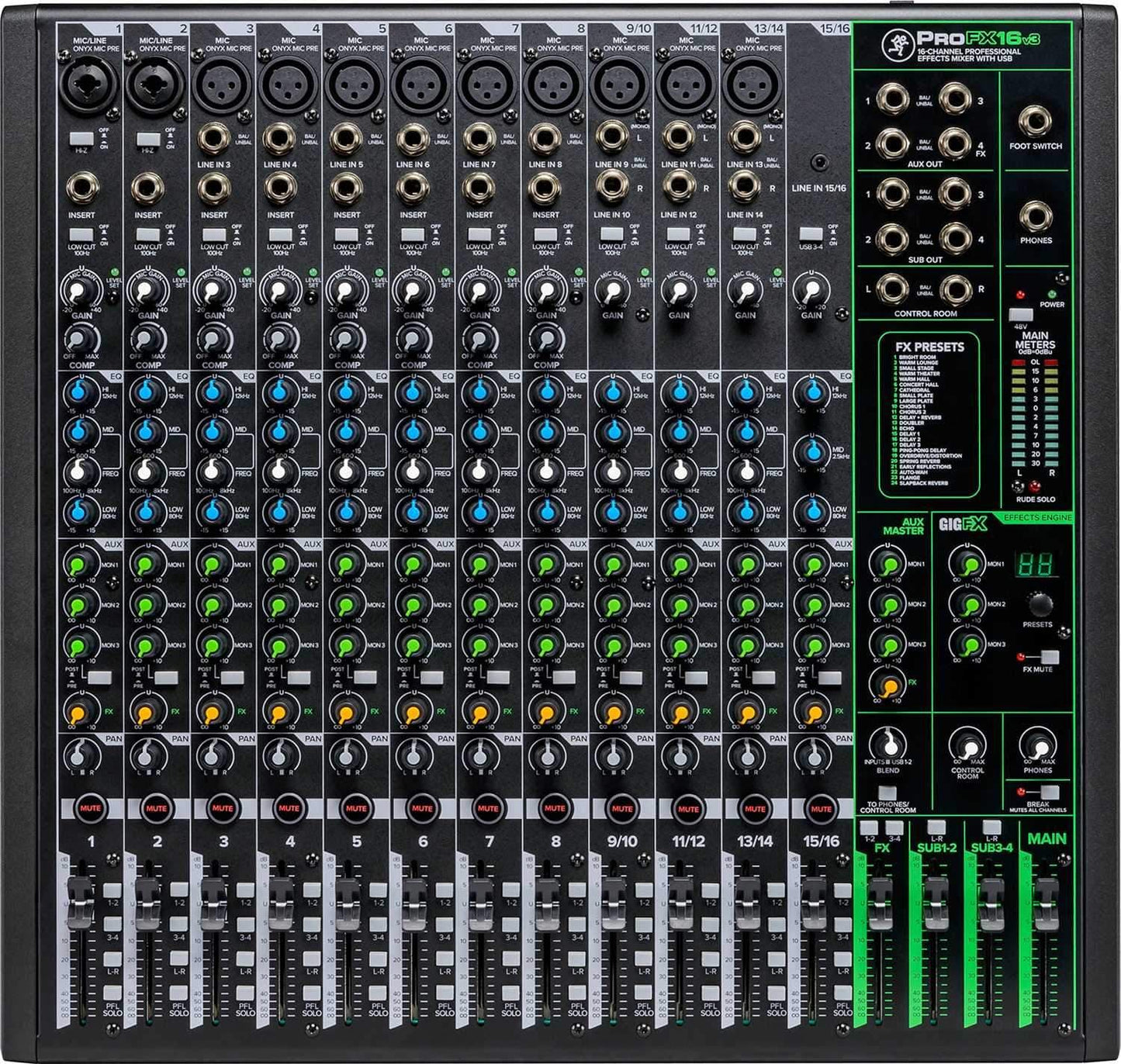 Mackie ProFX16v3 16-Channel 4-Bus Effects Mixer with USB